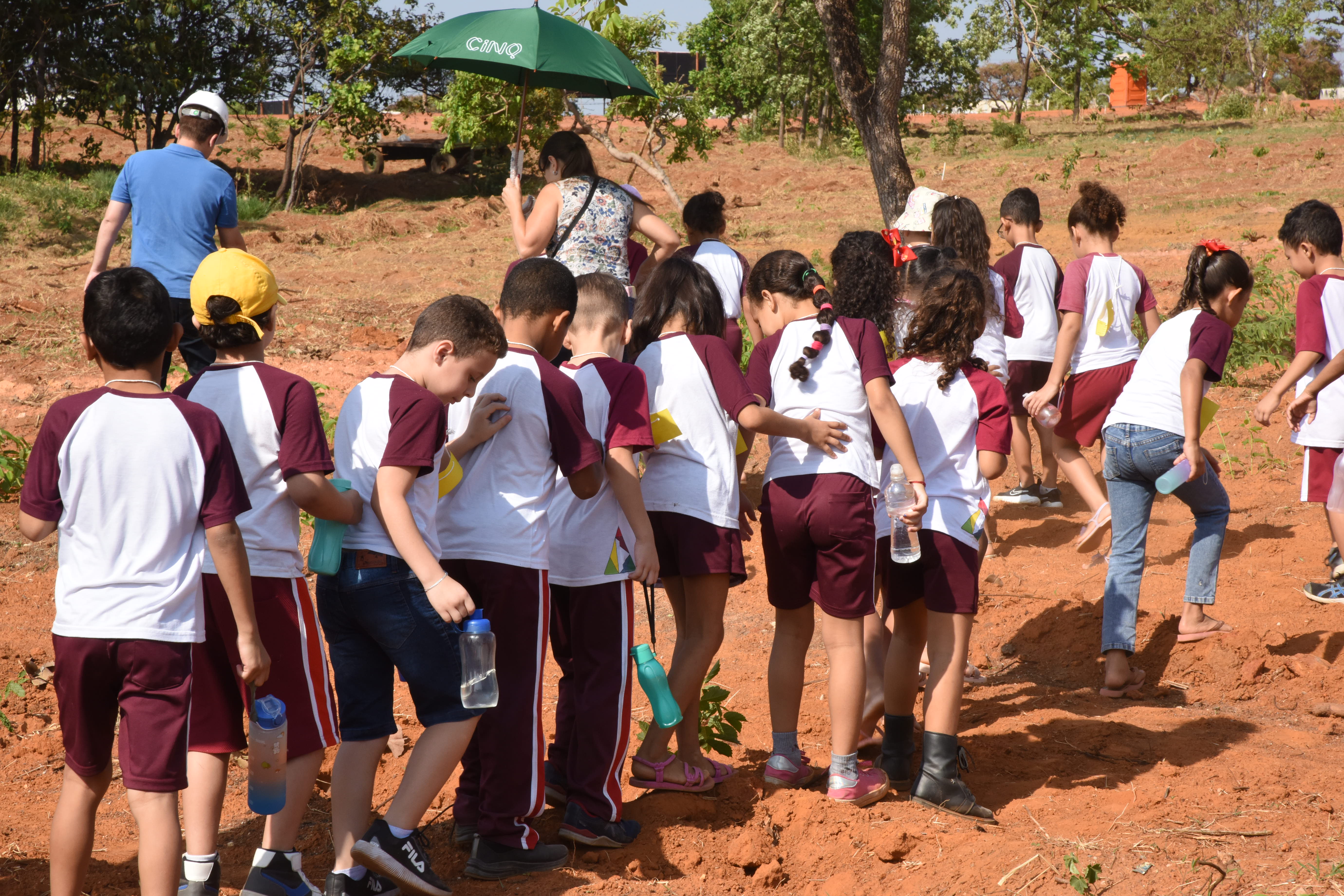 Crianças participam de plantio em agrofloresta de Aparecida