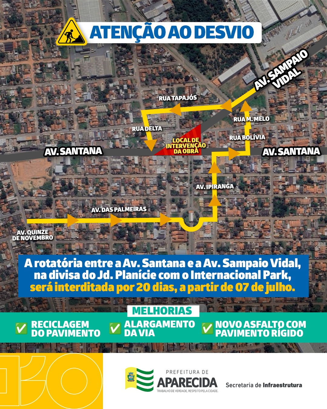 Avenida Santana recebe pavimento de concreto e obra interditará rótula por até 20 dias
