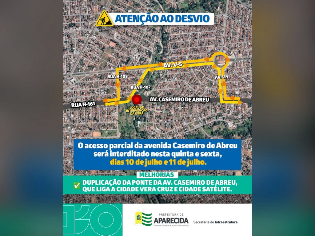 Obras de duplicação da ponte na Avenida Casemiro de Abreu avançam; confira o desvio