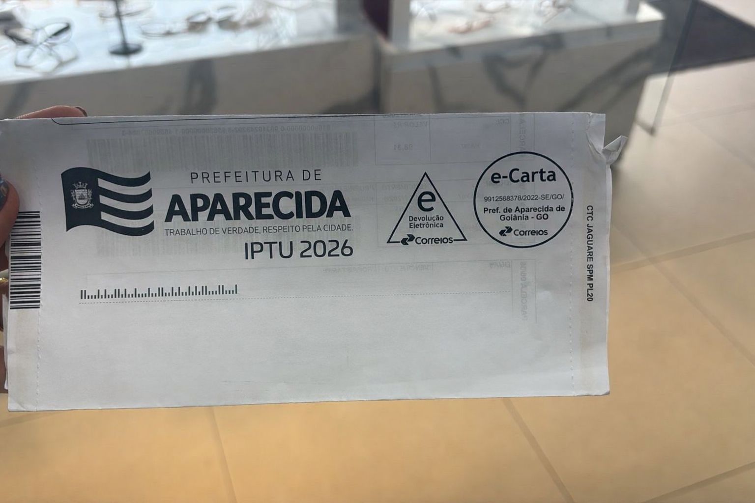 Prefeitura destaca novo formato de envio do boleto do IPTU 2026 em Aparecida